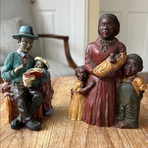 African American Mother with 3 Children, Father & Boy, Vintage Figurine Set